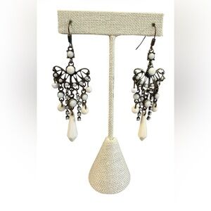 #758 Gold-Tone White Beaded Chandelier Drop Earrings